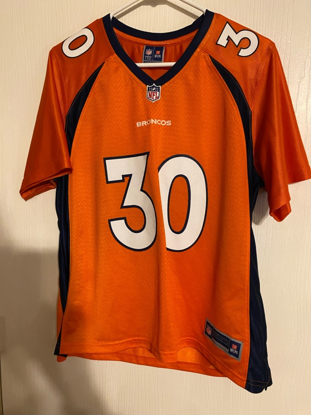 NFL Denver Broncos Orange #30 Football Jersey with Navy Trim